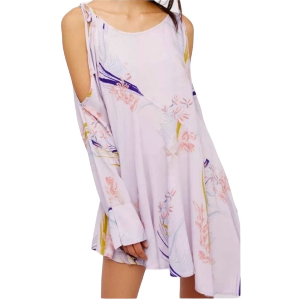 Free People Floral Cold Shoulder Asymmetric Long Sleeve Blouse